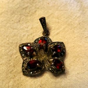 Garnet and Marcasite Starfish Silver Pendant